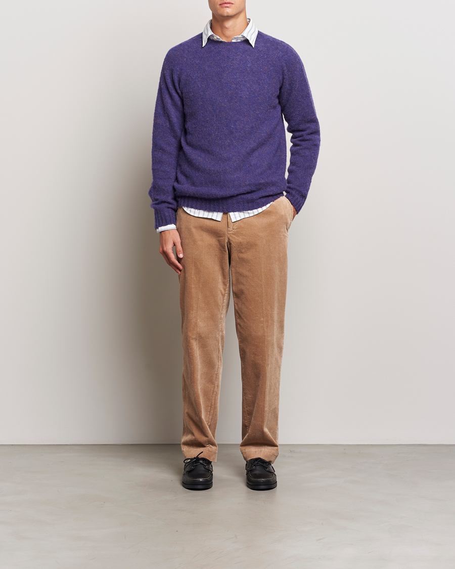 Herren | Pullover | Harley Of Scotland | Brushed Supersoft Lambswool Crewneck Royal Violet