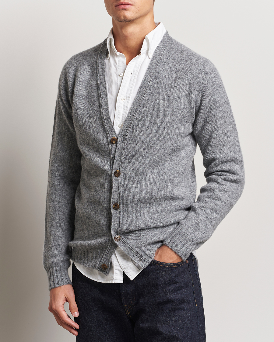 Herren | Pullover | Harley Of Scotland | Supersoft Lambswool Cardigan Medium Grey