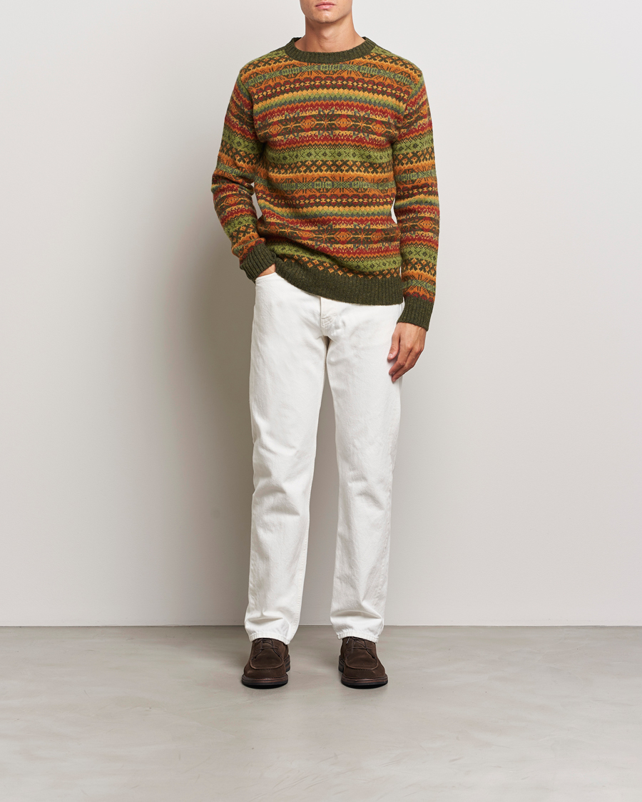 Herren | Pullover | Harley Of Scotland | Supersoft Lambswool Fairisle Crewneck Green