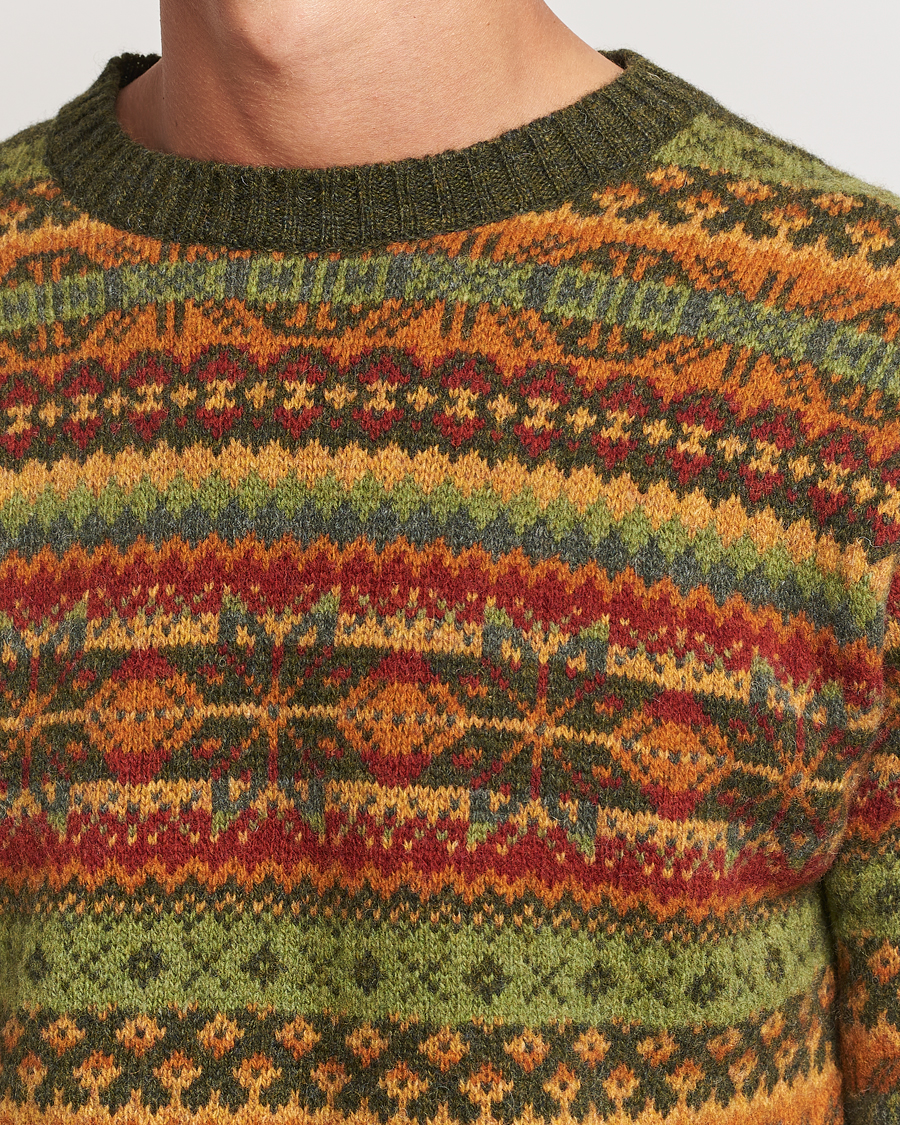Herren | Pullover | Harley Of Scotland | Supersoft Lambswool Fairisle Crewneck Green