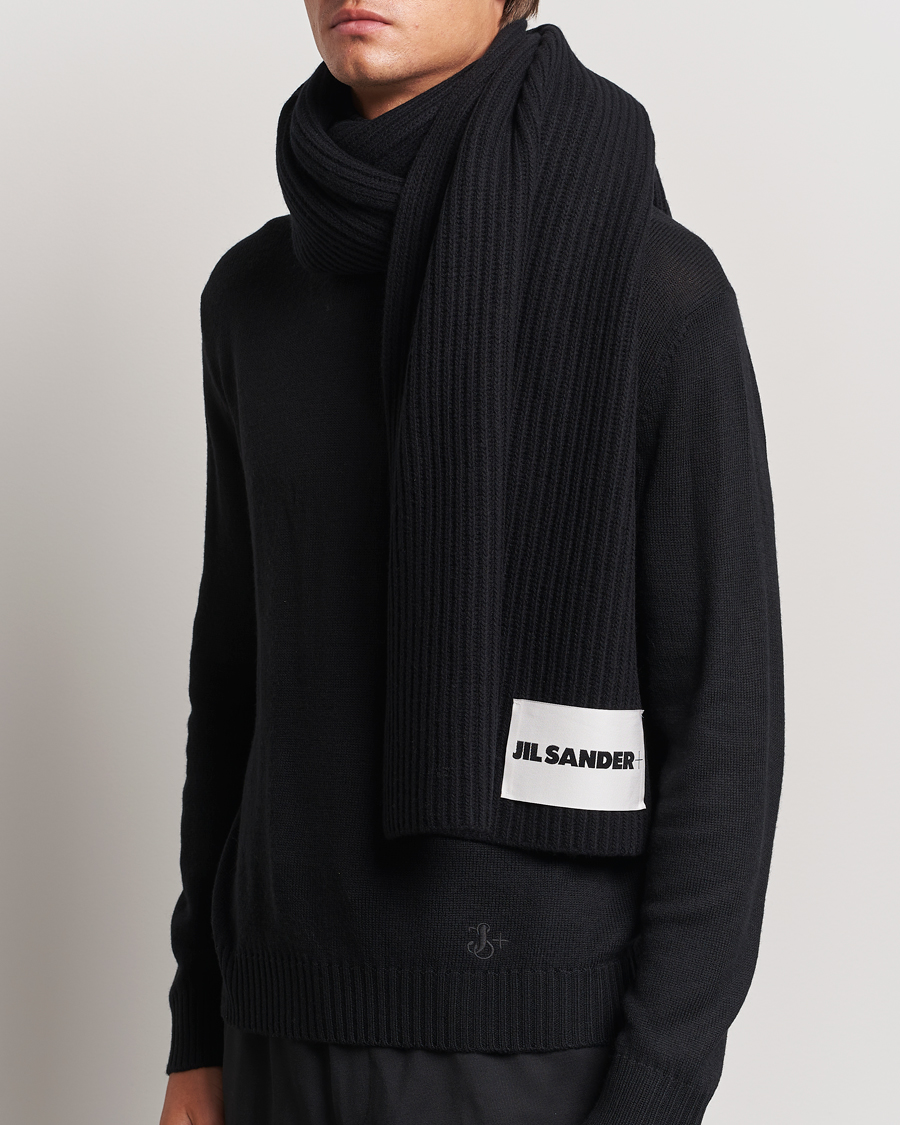 Herren | Jil Sander Merino Wool Rib Scarf Black | Jil Sander | Merino Wool Rib Scarf Black