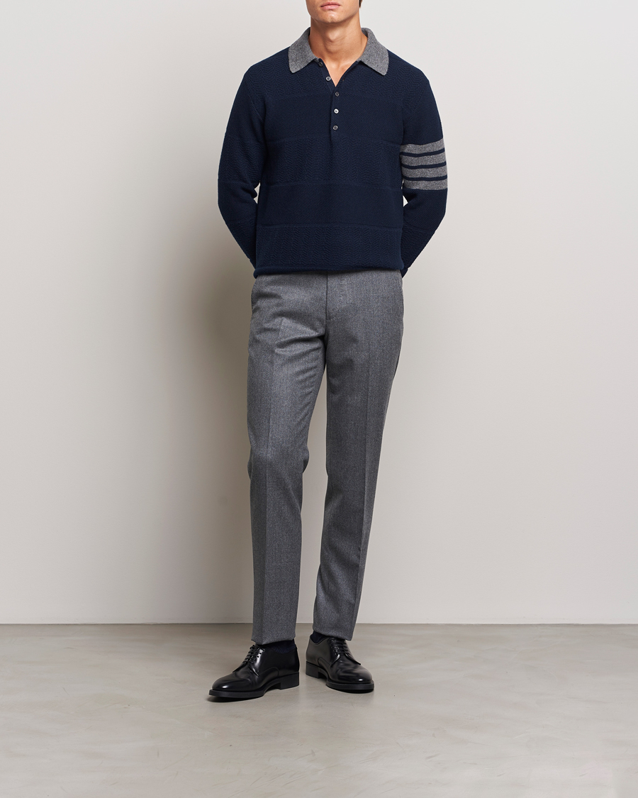 Herren | Pullover | Thom Browne | Textured Wool Rugby Navy