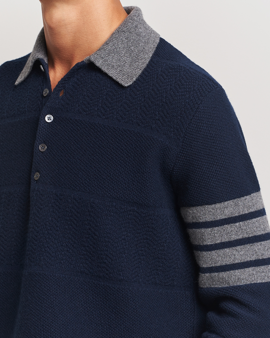 Herren | Pullover | Thom Browne | Textured Wool Rugby Navy