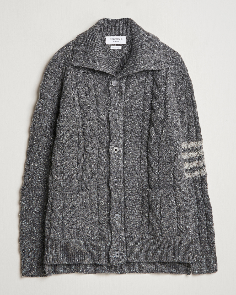 Herren | Pullover | Thom Browne | Donegal Cable Cardigan Medium Grey
