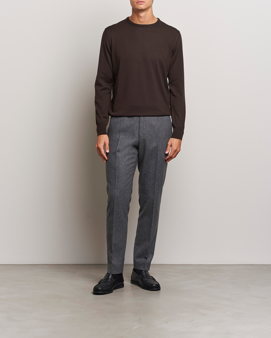 Herren | Pullover | Morgano | Extra Fine Merino Wool Crewneck Dark Brown