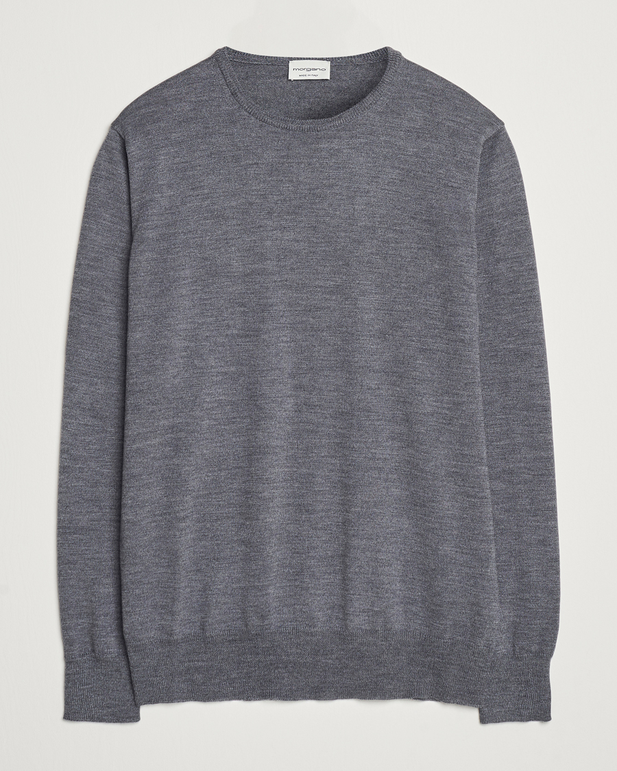 Herren | Pullover | Morgano | Extra Fine Merino Wool Crewneck Mid Grey