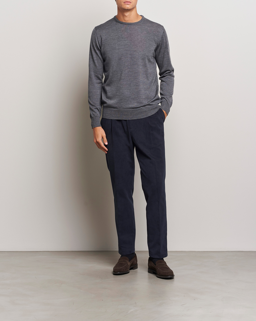 Herren | Pullover | Morgano | Extra Fine Merino Wool Crewneck Mid Grey