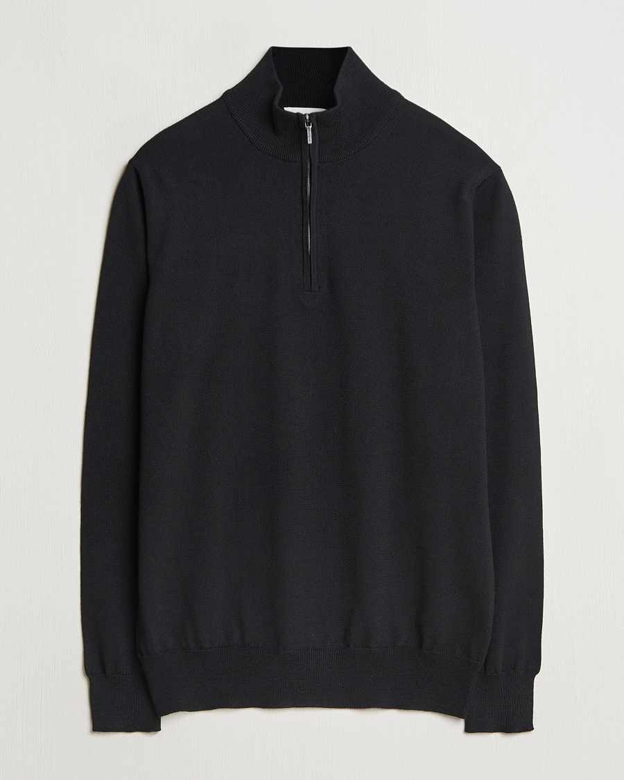 Herren | Pullover | Morgano | Extra Fine Merino Wool Half-Zip Black
