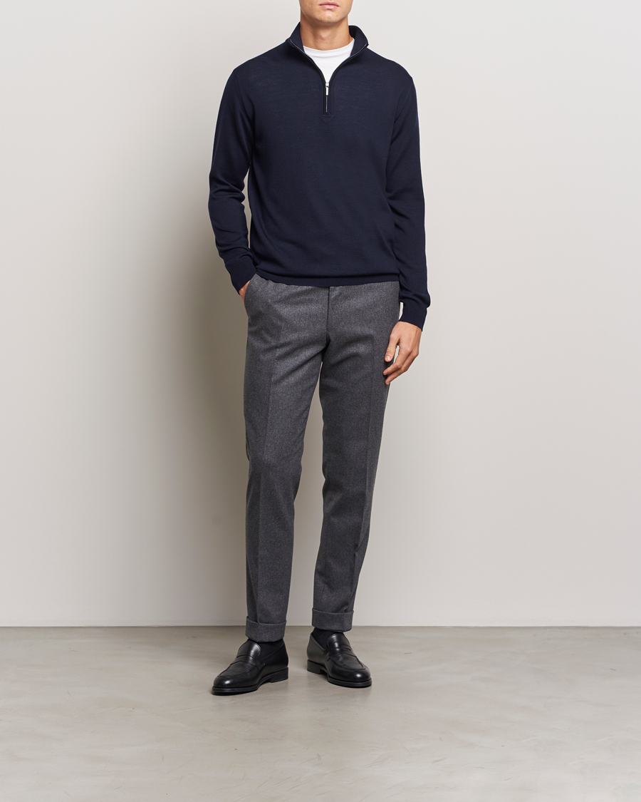 Herren | Pullover | Morgano | Extra Fine Merino Wool Half-Zip Navy