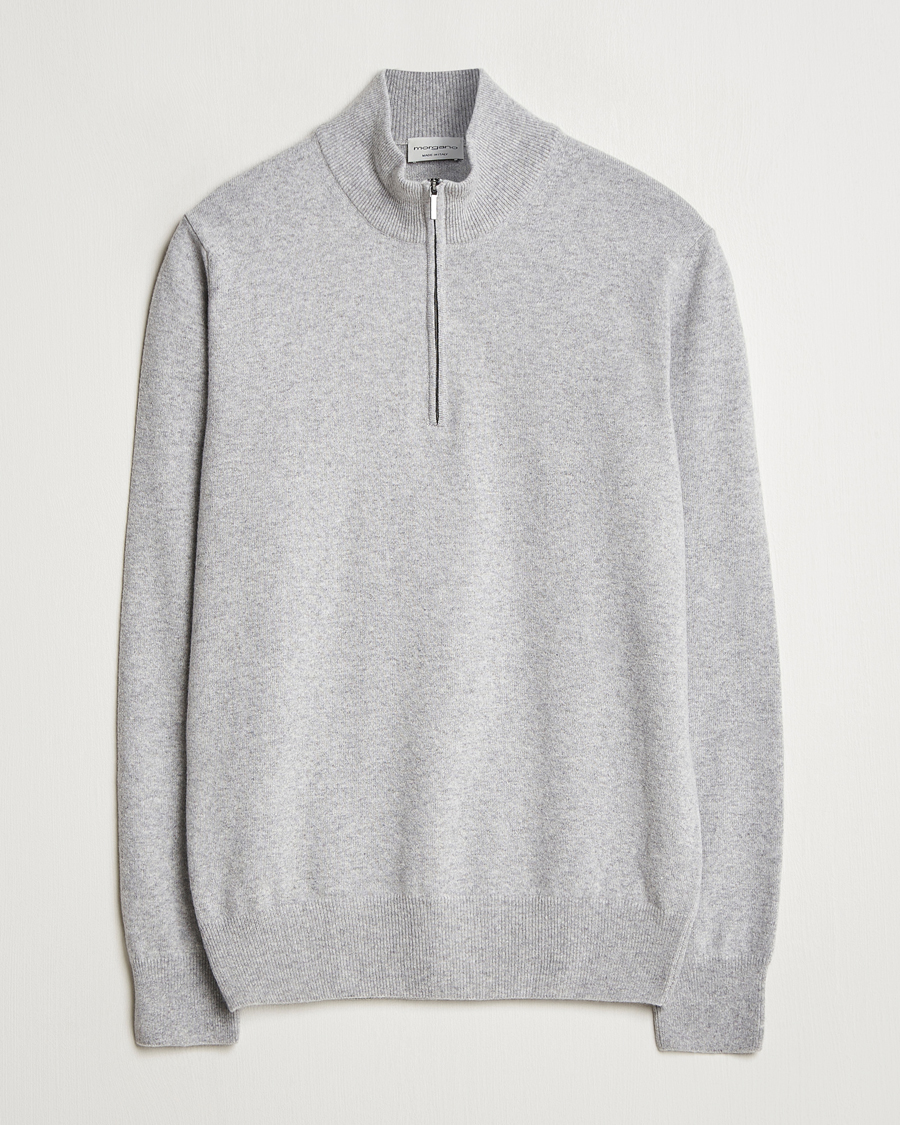Herren | Pullover | Morgano | Wool/Cashmere Half-Zip Mid Grey