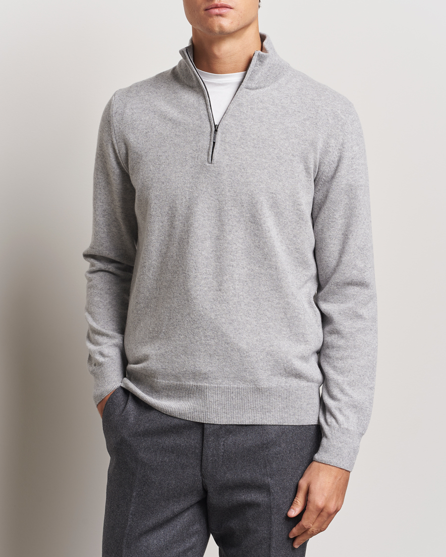Herren | Pullover | Morgano | Wool/Cashmere Half-Zip Mid Grey