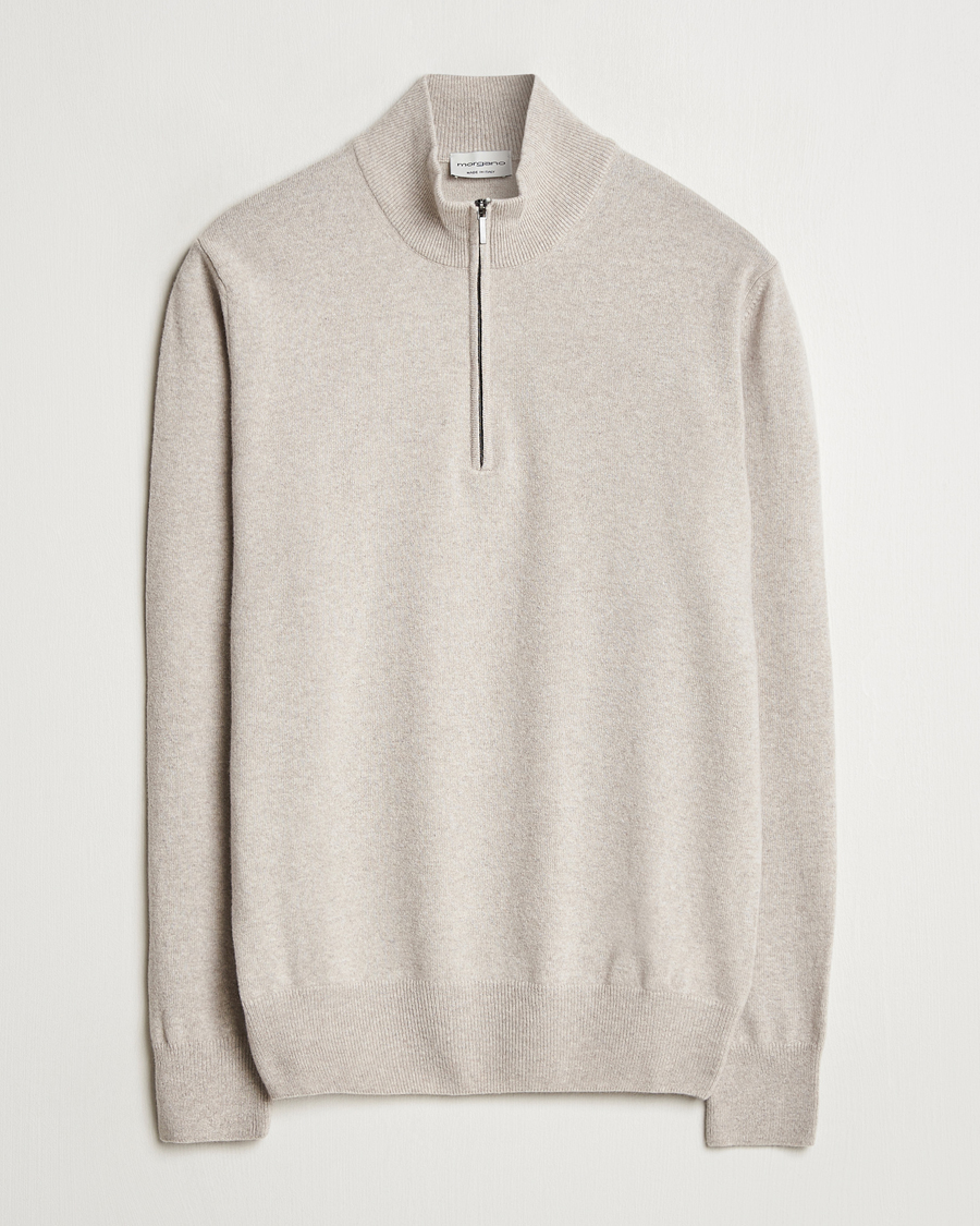 Herren | Pullover | Morgano | Wool/Cashmere Half-Zip Beige