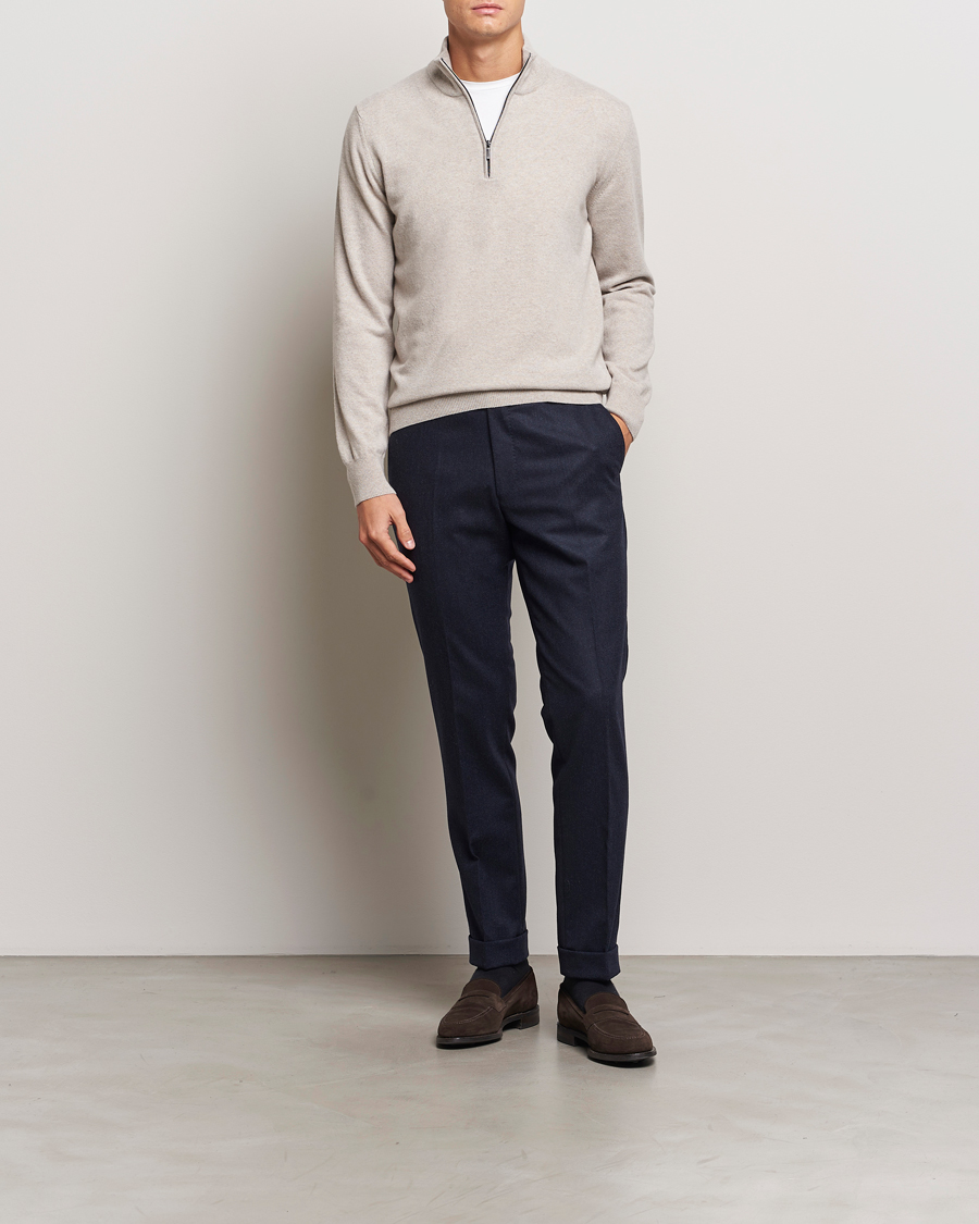 Herren | Pullover | Morgano | Wool/Cashmere Half-Zip Beige