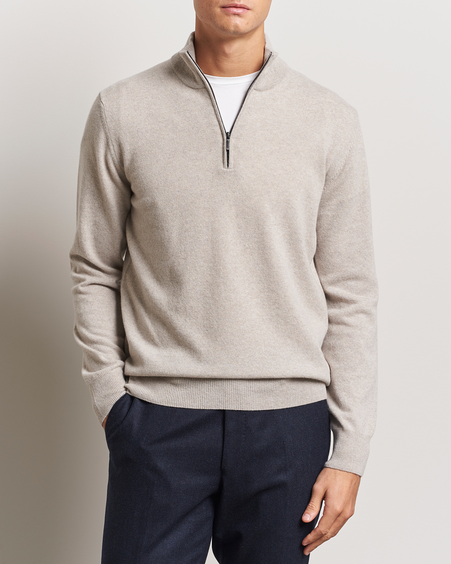Herren | Pullover | Morgano | Wool/Cashmere Half-Zip Beige