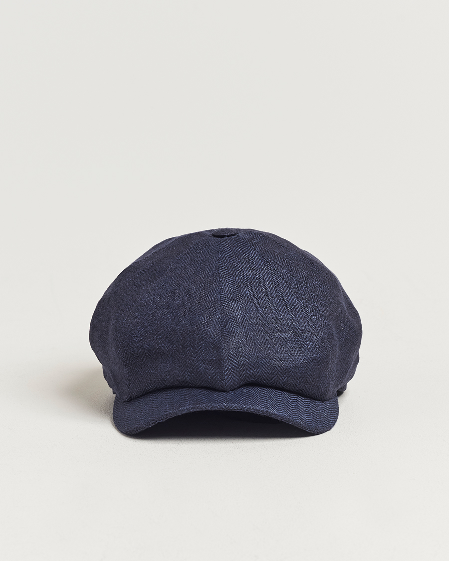 Herren | Hüte & Mützen | Wigéns | Newsboy Classic Linen Herringbone Cap Navy