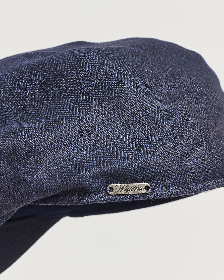 Herren | Hüte & Mützen | Wigéns | Newsboy Classic Linen Herringbone Cap Navy