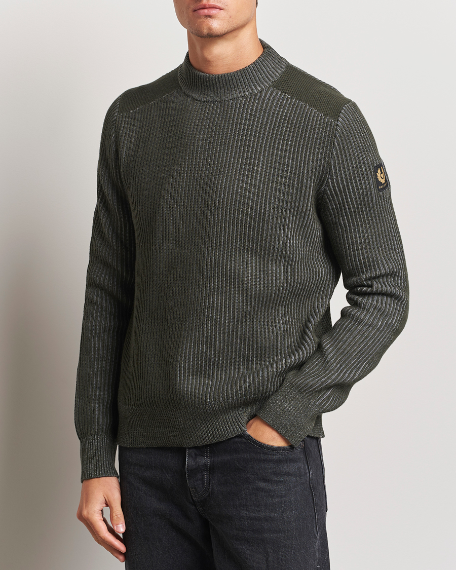 Herren | Pullover | Belstaff | Stanley Cotton/Wool Mock Neck Tile Green