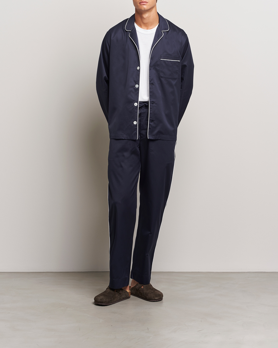 Herren | Schlafanzüge & Bademäntel | Tekla | Sateen Pyjama Shirt Chelsea Navy