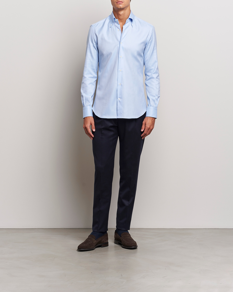 Herren | Hemden | Mazzarelli | Soft Twill Button Down Shirt Light Blue