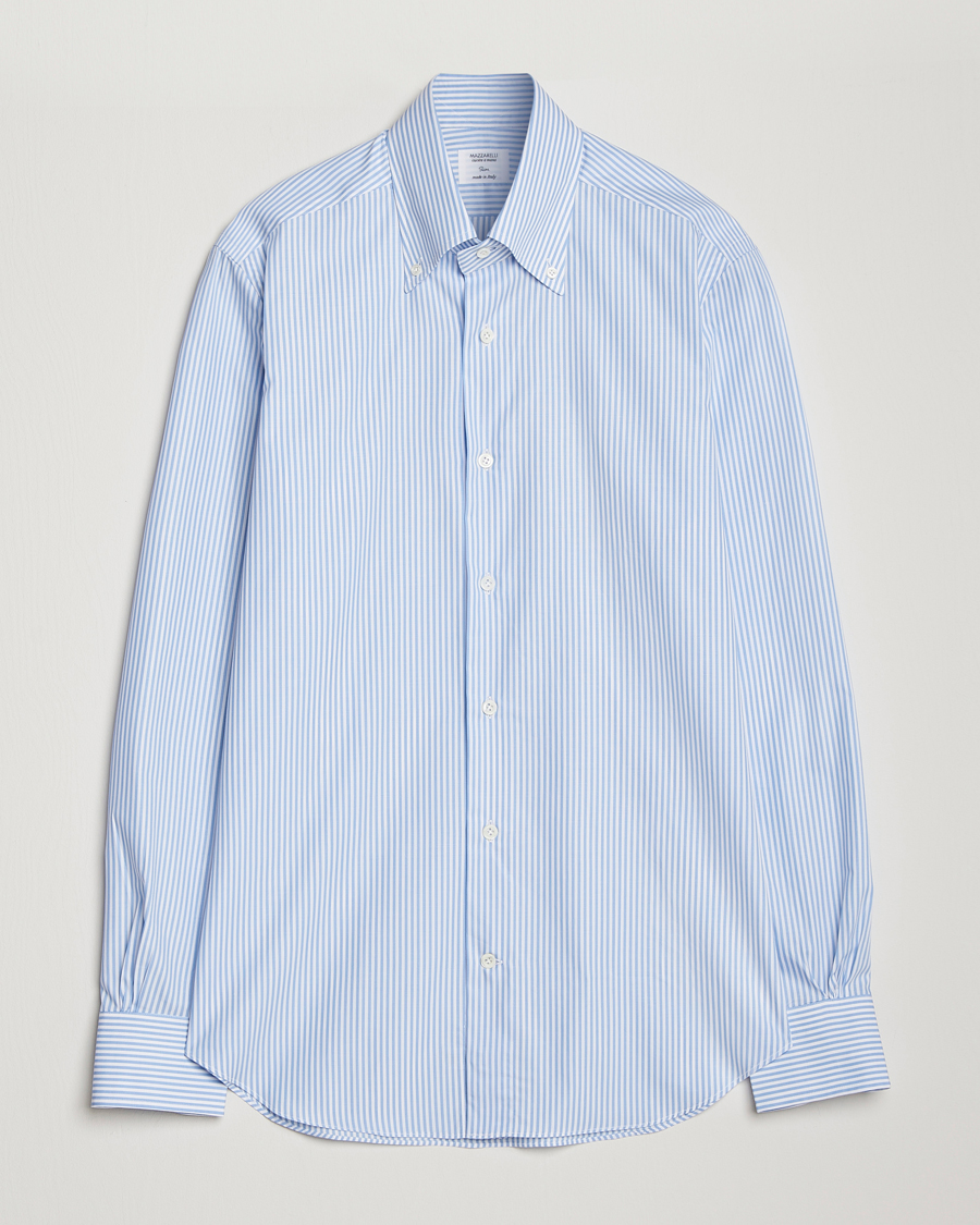 Herren | Hemden | Mazzarelli | Soft Cotton Striped Button Down Shirt Light Blue