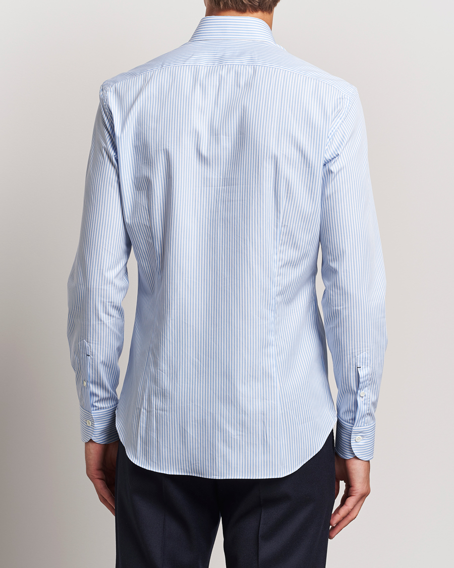 Herren | Hemden | Mazzarelli | Soft Cotton Striped Button Down Shirt Light Blue