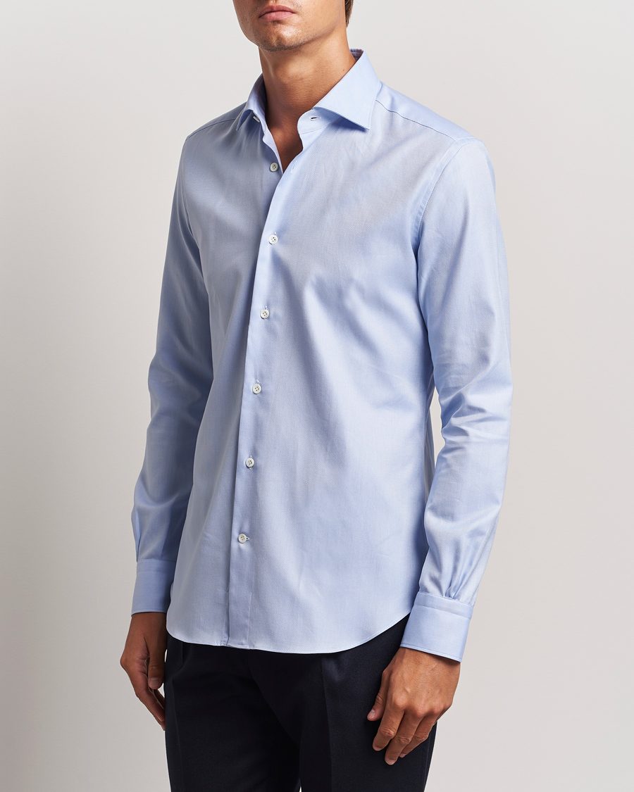 Herren | Hemden | Mazzarelli | Soft Oxford Cut Away Shirt Light Blue