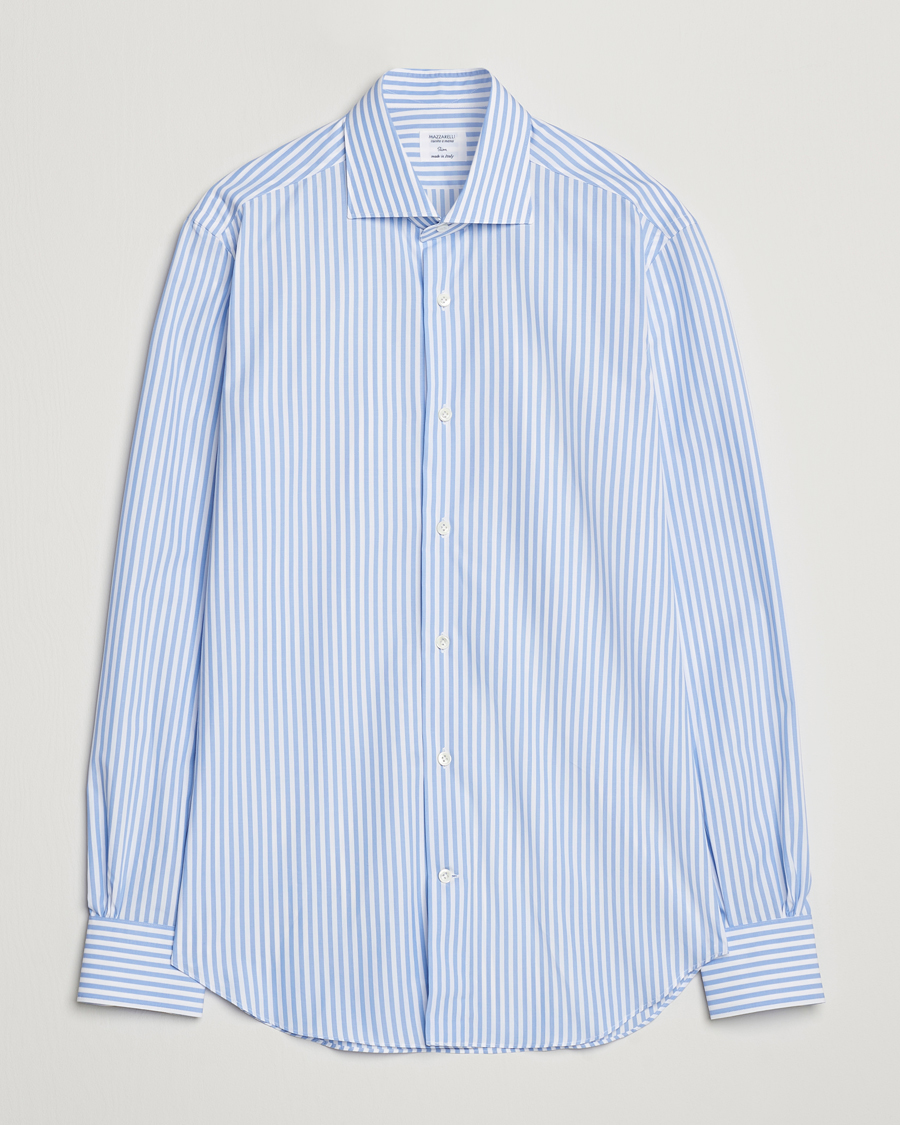 Herren | Hemden | Mazzarelli | Soft Cotton Striped Cut Away Shirt Light Blue