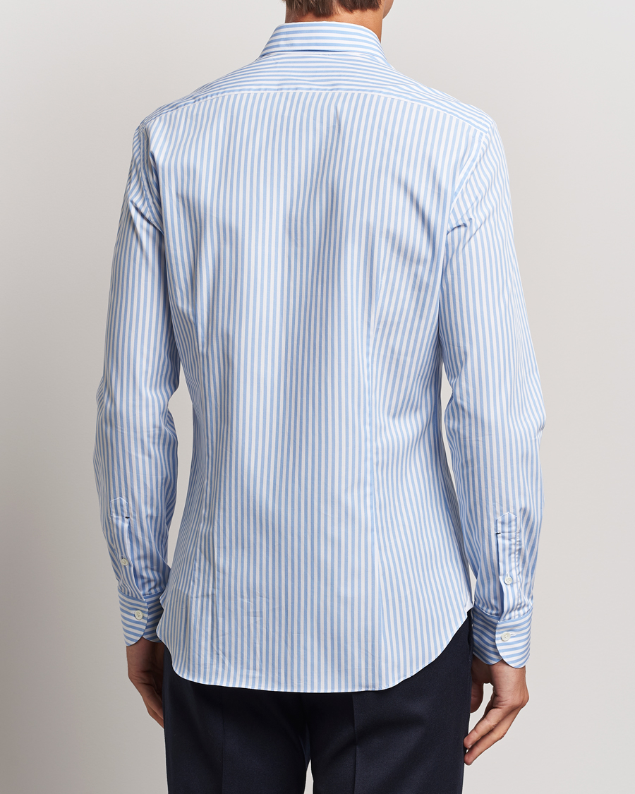 Herren | Hemden | Mazzarelli | Soft Cotton Striped Cut Away Shirt Light Blue