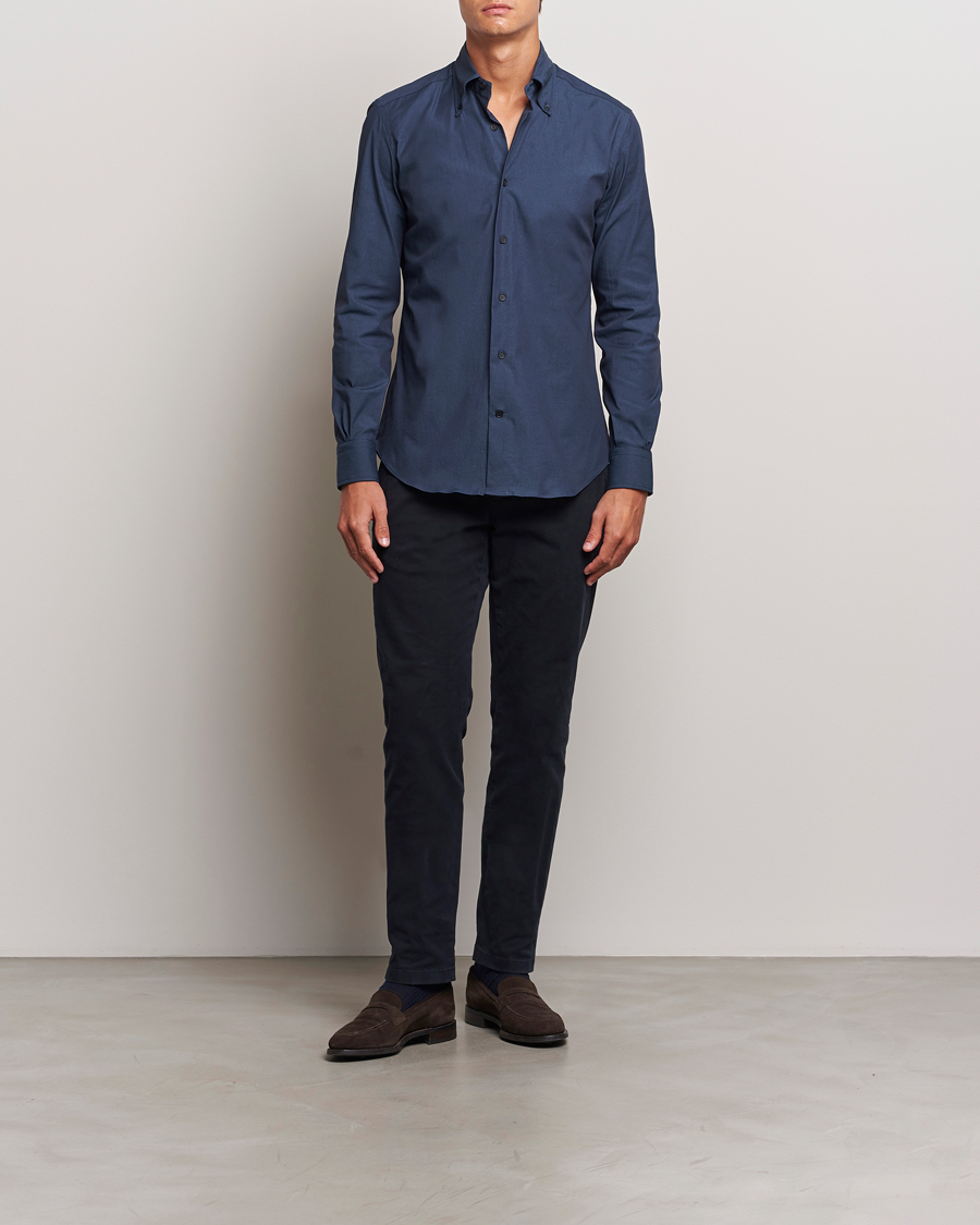 Herren | Hemden | Mazzarelli | Soft Garment Dyed Button Down Shirt Navy