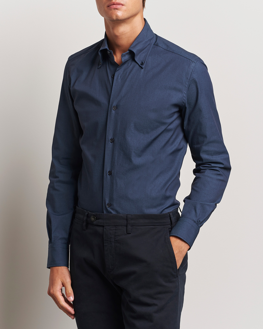 Herren | Hemden | Mazzarelli | Soft Garment Dyed Button Down Shirt Navy