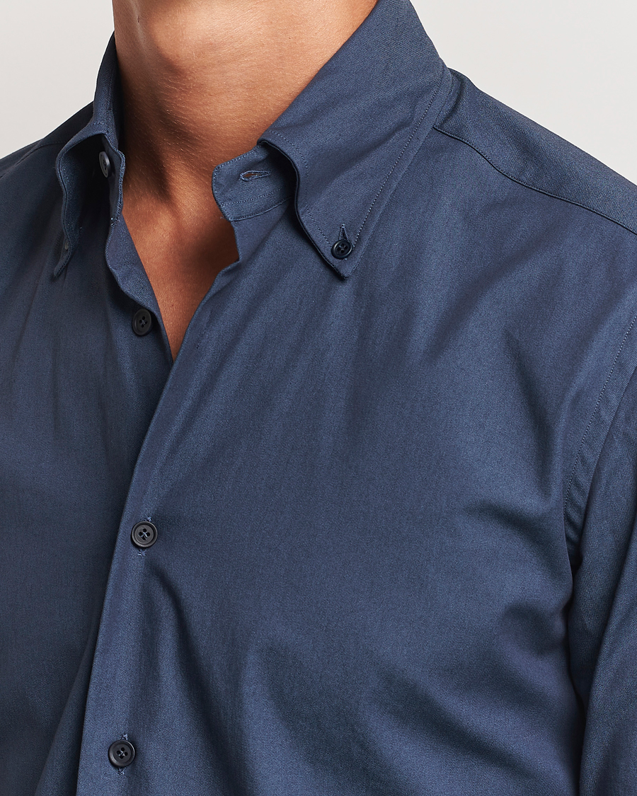 Herren | Hemden | Mazzarelli | Soft Garment Dyed Button Down Shirt Navy