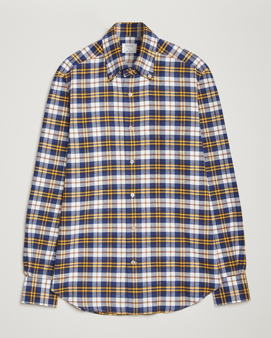 Herren | Hemden | Mazzarelli | Soft Flannel Check Button Down Shirt Blue/White