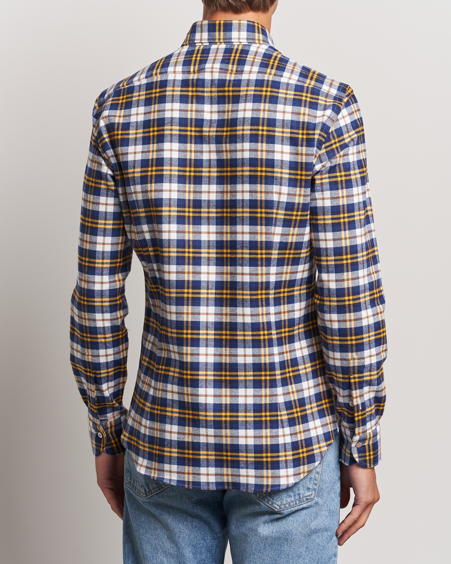 Herren | Hemden | Mazzarelli | Soft Flannel Check Button Down Shirt Blue/White