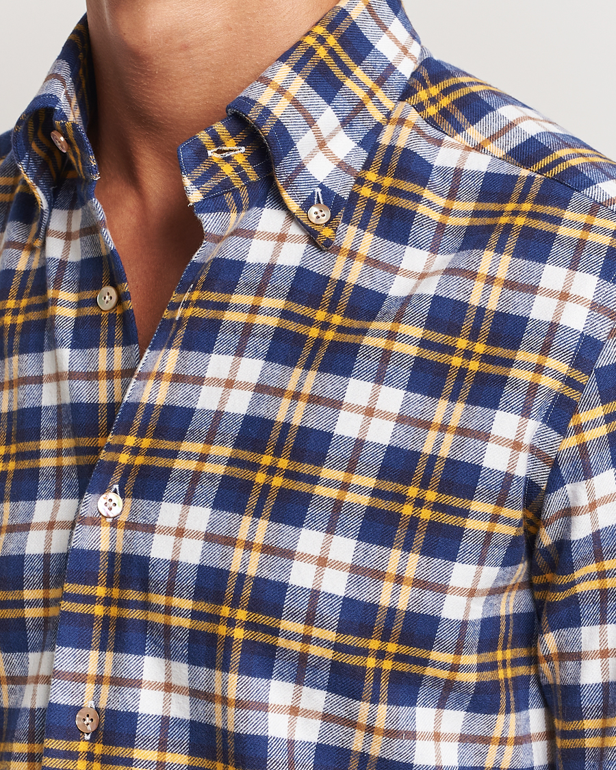 Herren | Hemden | Mazzarelli | Soft Flannel Check Button Down Shirt Blue/White