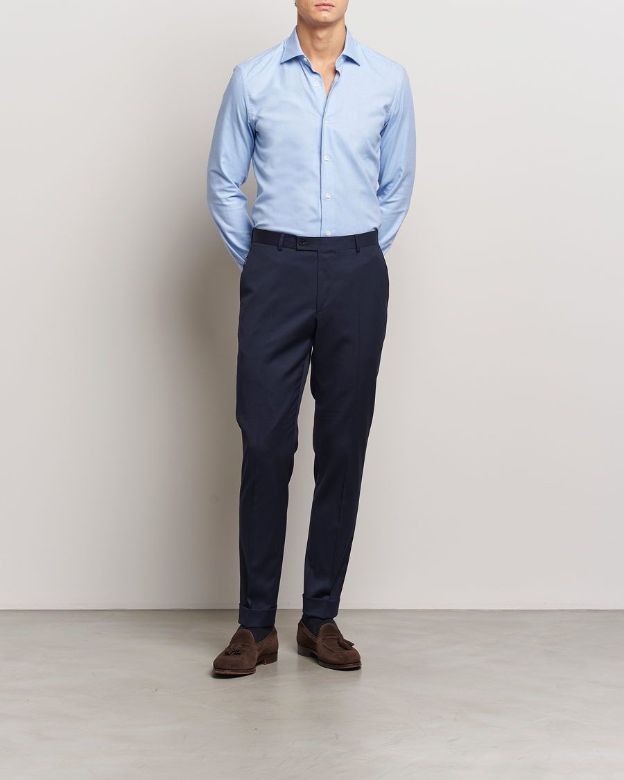 Herren | Hemden | Mazzarelli | Soft Flannel Cut Away Shirt Light Blue