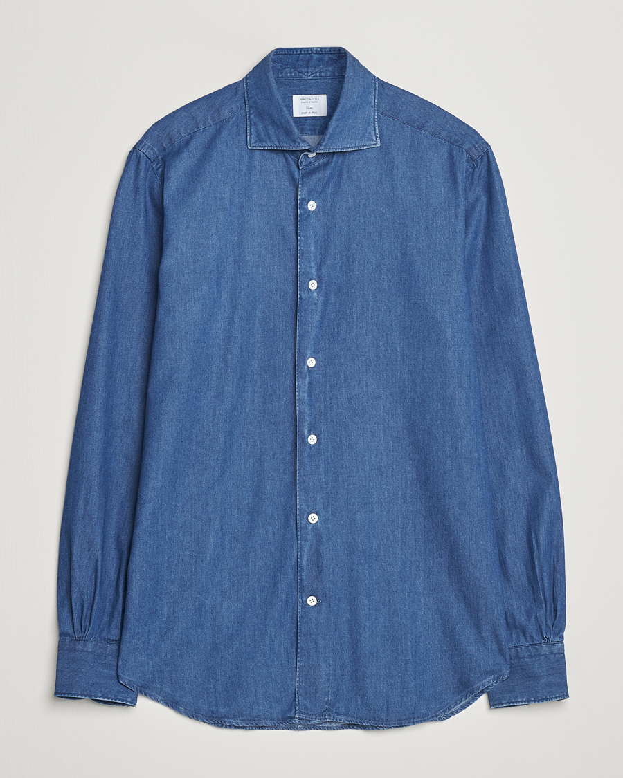 Herren | Hemden | Mazzarelli | Soft Cotton Denim Shirt Stone Wash