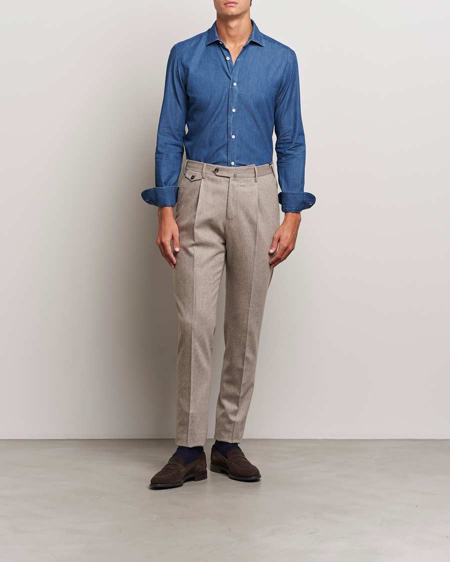 Herren | Hemden | Mazzarelli | Soft Cotton Denim Shirt Stone Wash