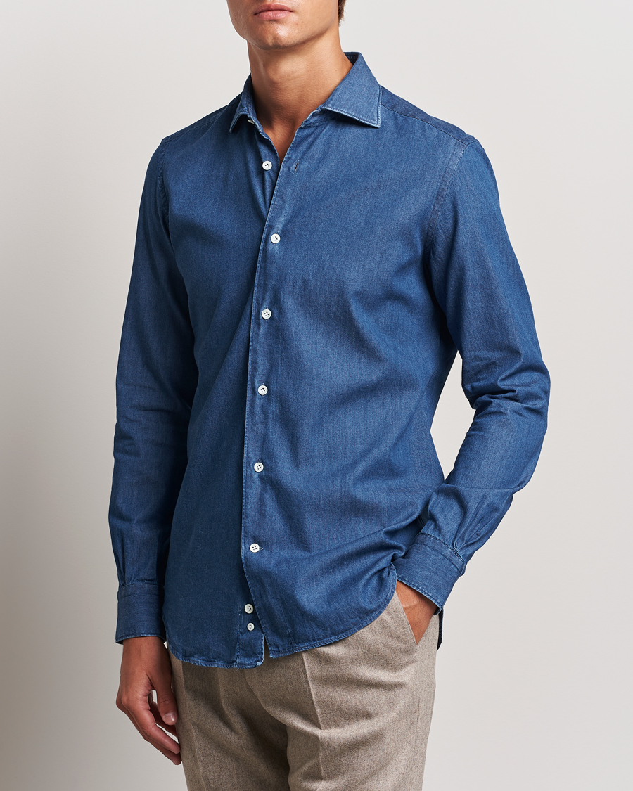 Herren | Hemden | Mazzarelli | Soft Cotton Denim Shirt Stone Wash