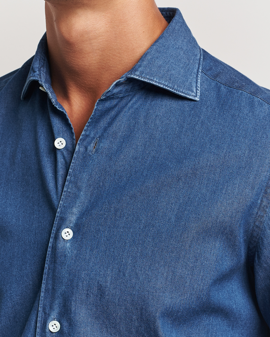 Herren | Hemden | Mazzarelli | Soft Cotton Denim Shirt Stone Wash