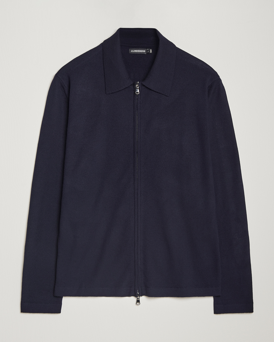 Herren | Pullover | J.Lindeberg | Kaleb Merino Zip Cardigan Navy