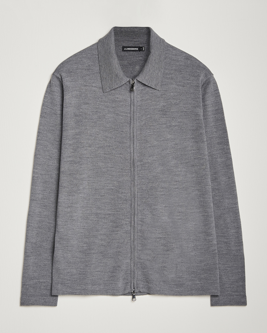 Herren | Pullover | J.Lindeberg | Kaleb Merino Zip Cardigan Mid Grey Melange