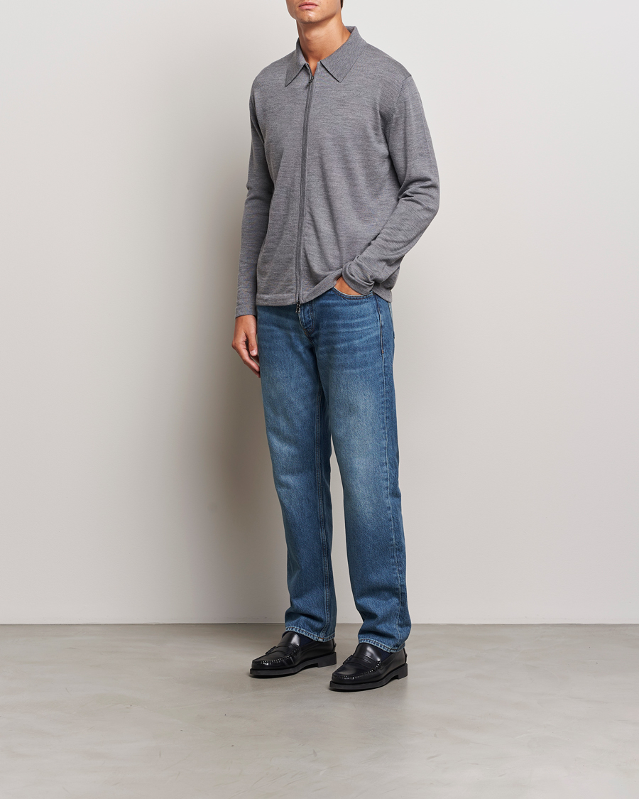 Herren | Pullover | J.Lindeberg | Kaleb Merino Zip Cardigan Mid Grey Melange