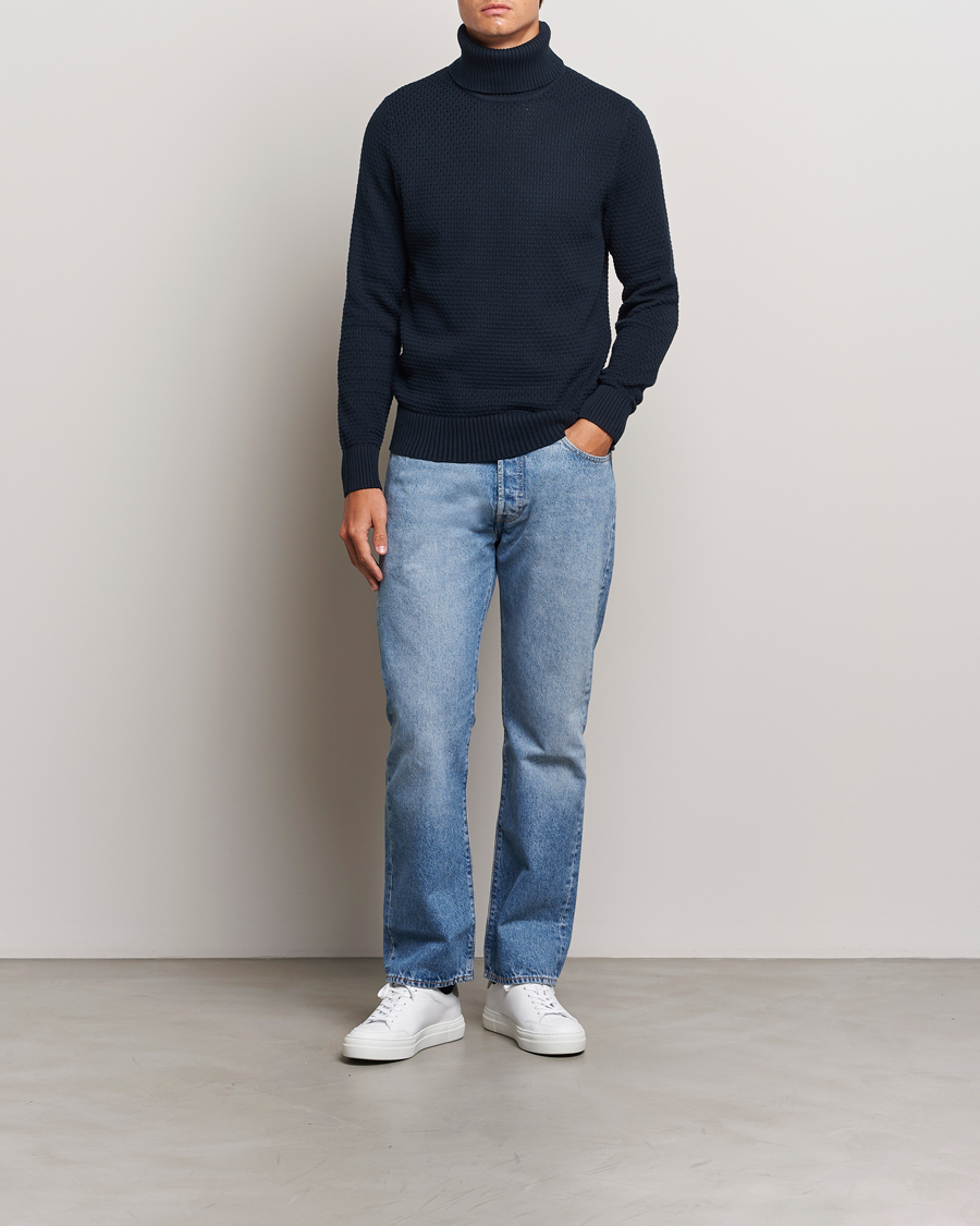 Herren | Pullover | J.Lindeberg | Olivero Structure Cotton Turtleneck Navy