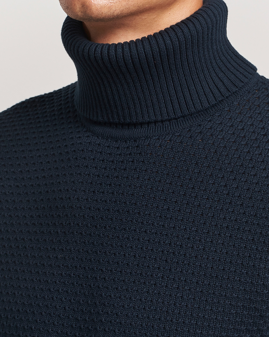 Herren | Pullover | J.Lindeberg | Olivero Structure Cotton Turtleneck Navy