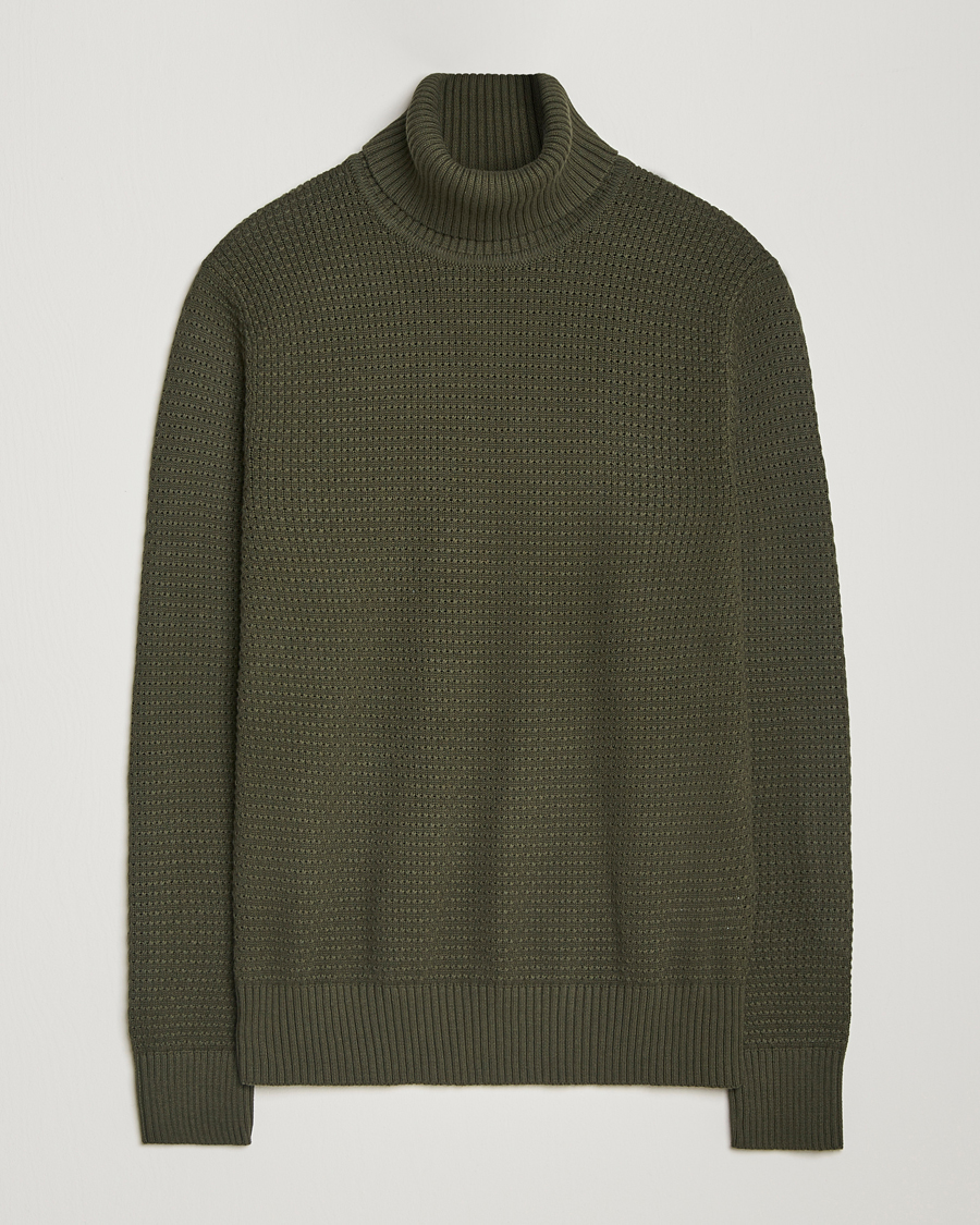 Herren | Pullover | J.Lindeberg | Olivero Structure Cotton Turtleneck Forest Green