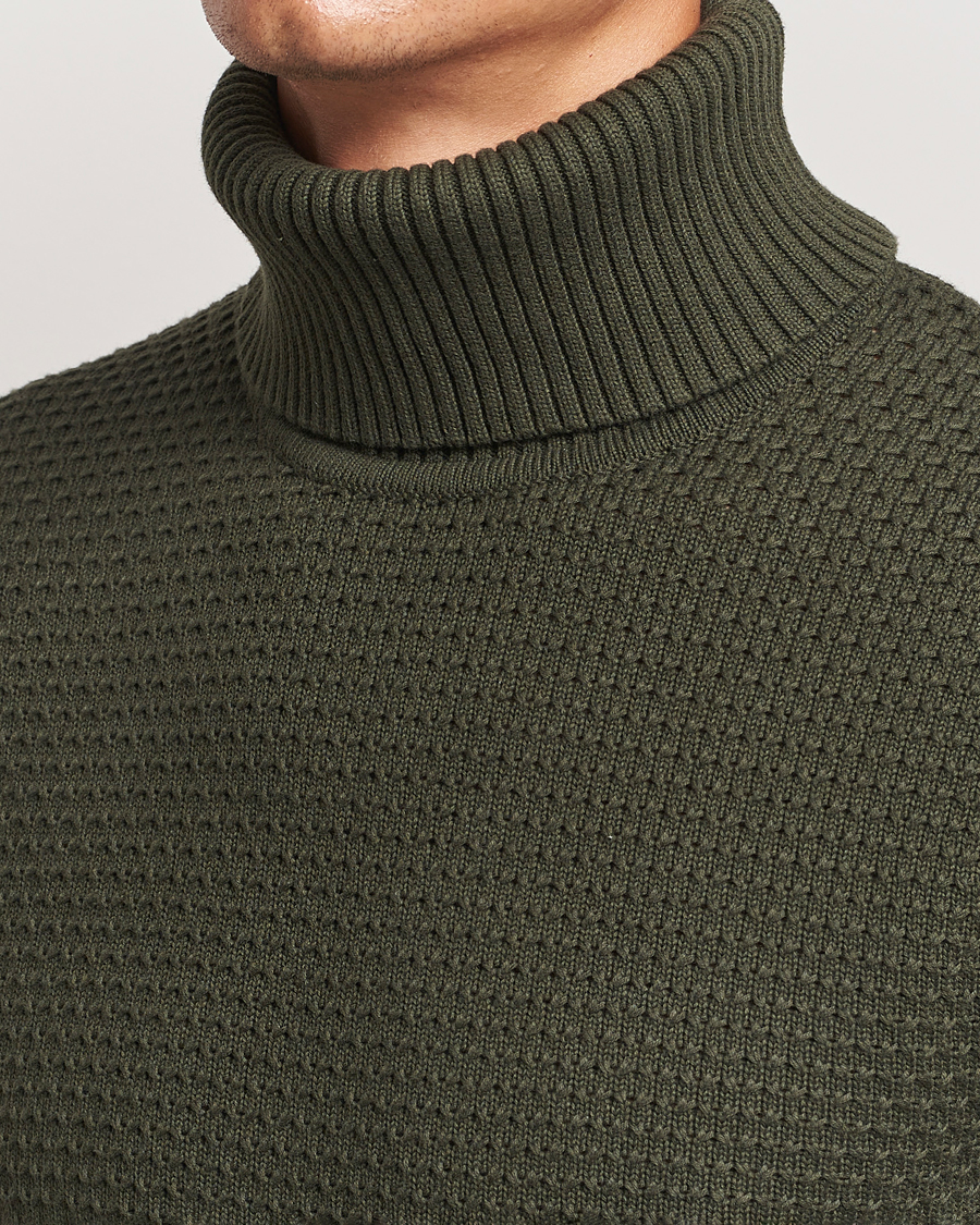Herren | Pullover | J.Lindeberg | Olivero Structure Cotton Turtleneck Forest Green