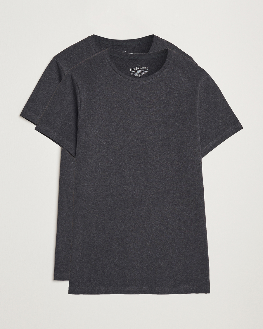 Herren | T-Shirts | Bread & Boxers | 2-Pack Crew Neck T-Shirt Dark Grey Melange