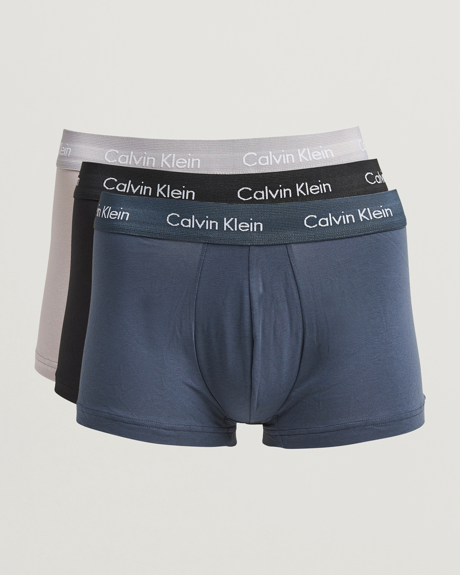 Herren | Unterwäsche | Calvin Klein | Cotton Stretch 3-Pack Low Rise Trunk Black/Blue/Grey