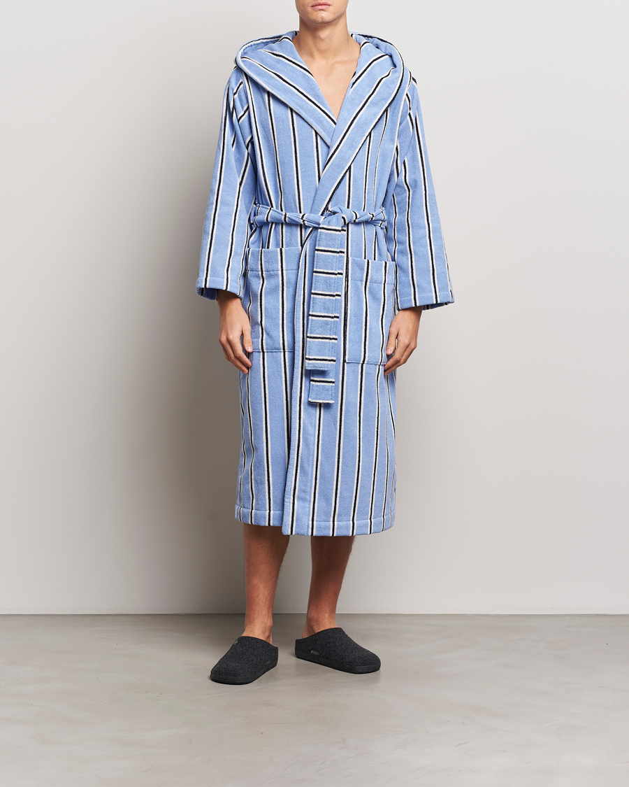 Herren | Schlafanzüge & Bademäntel | Tekla | Organic Terry Hooded Bathrobe Basset Stripes