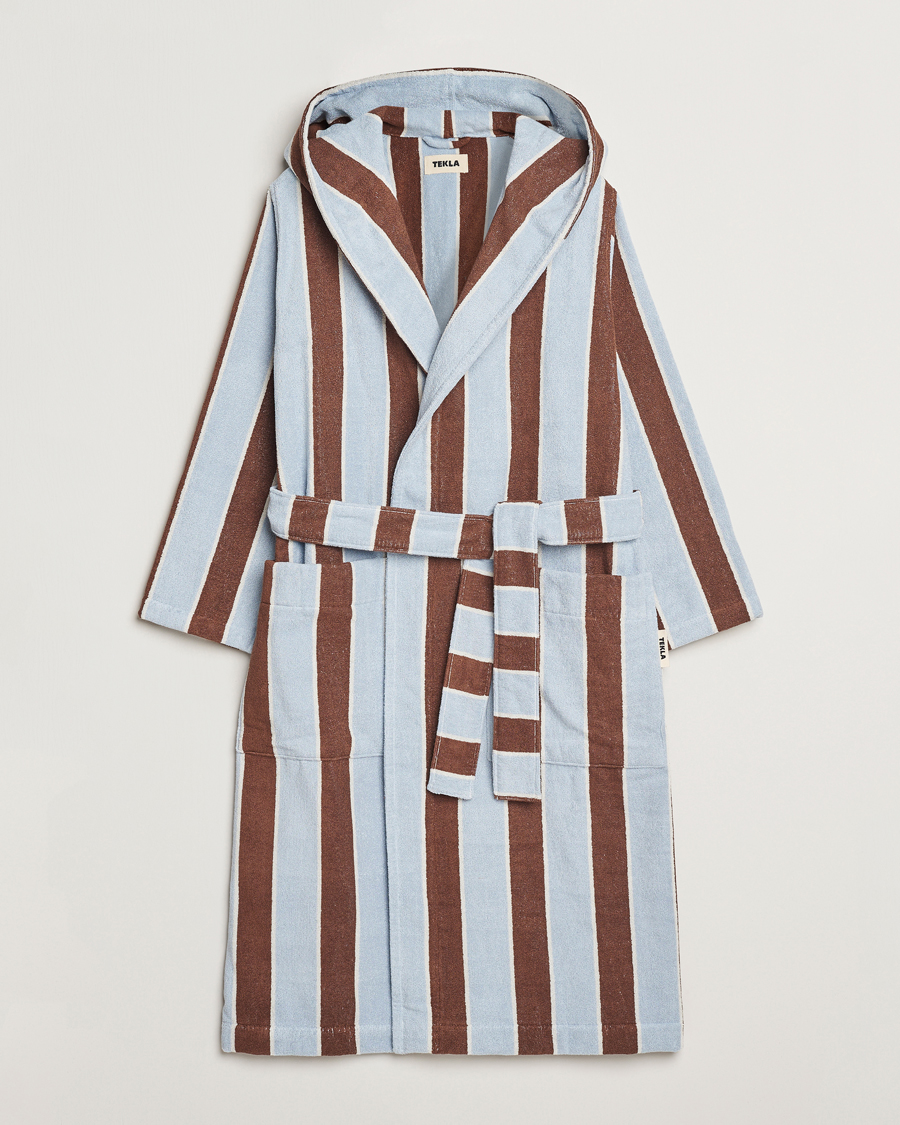 Herren | Schlafanzüge & Bademäntel | Tekla | Organic Terry Hooded Bathrobe Cocoa Stripes